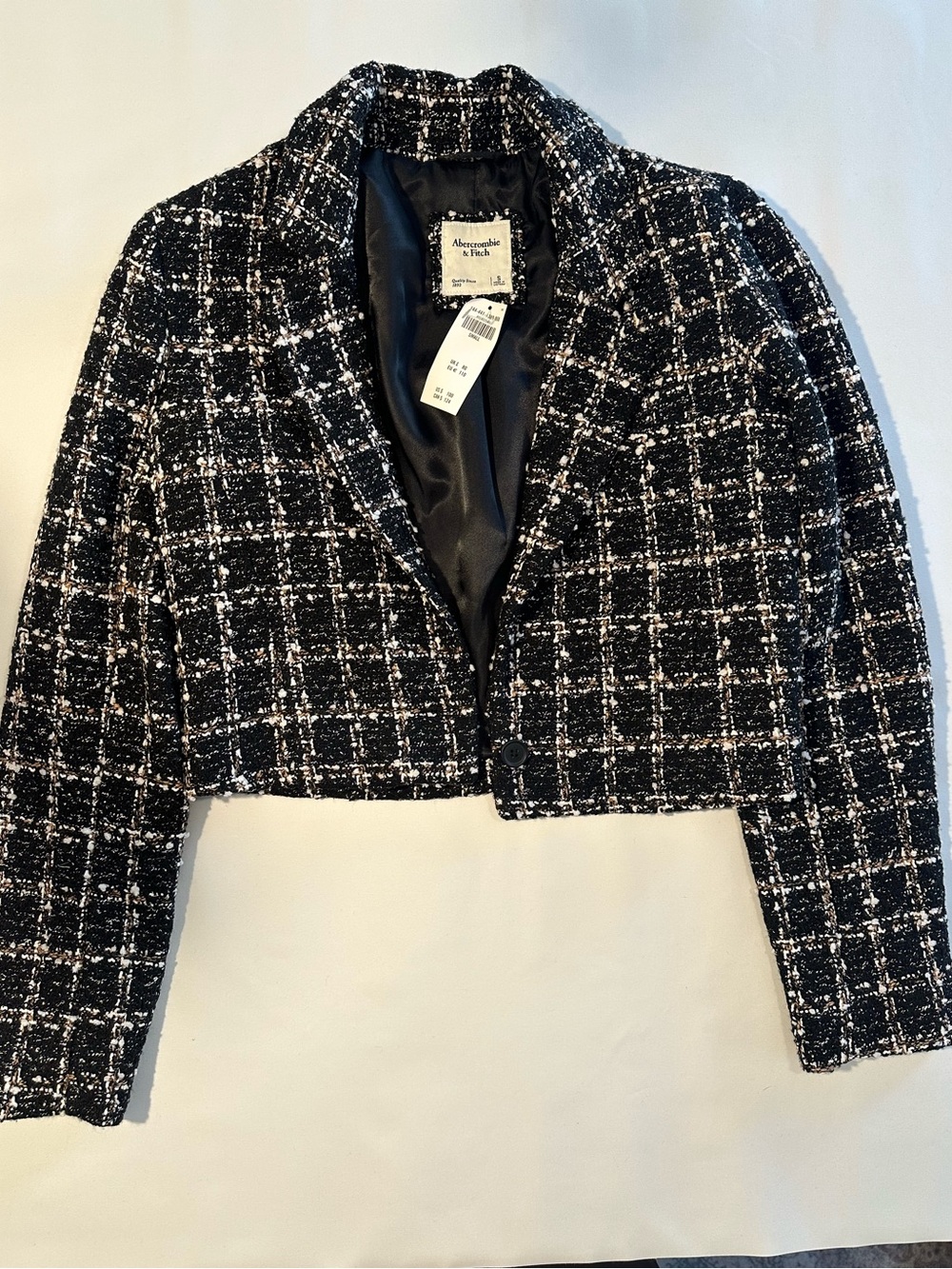 Abercrombie & Fitch Black and White Tweed Cropped Blazer